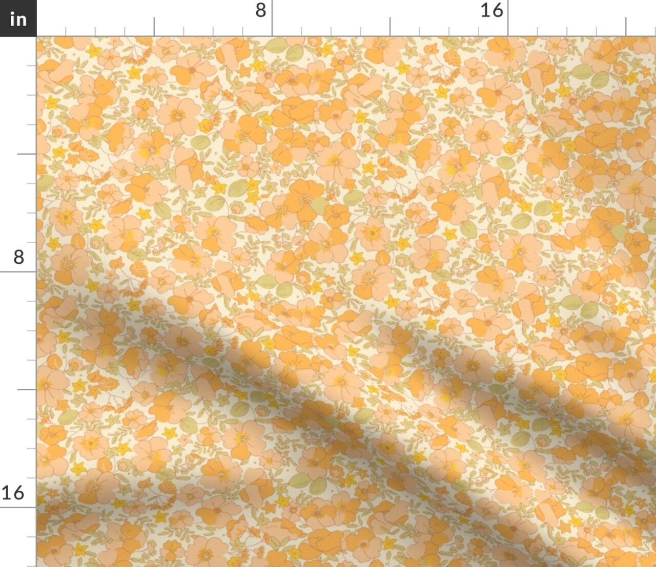 1970S Floral Yellow Flowers Peach 70S Nursery Sunny Blooming Bohemian Pattern Illustrated Flower Power Custom Printed Fabric by Spoonflower Various Fabrics by the Yard or Fat Quarter
